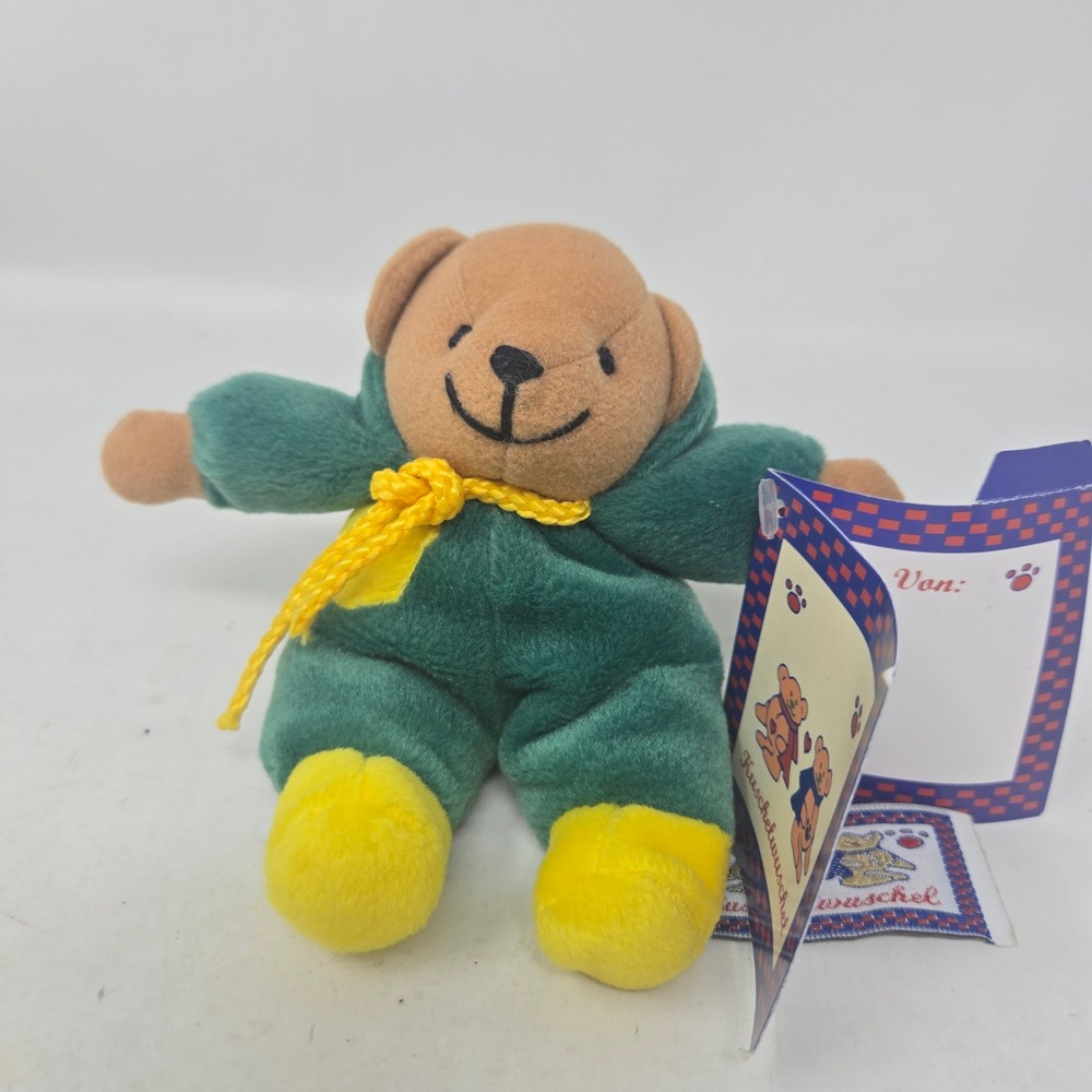 Kuschelwuschel Teddy Bear Plush Green Hooded Jumpsuit Yellow Feet Germany Tag